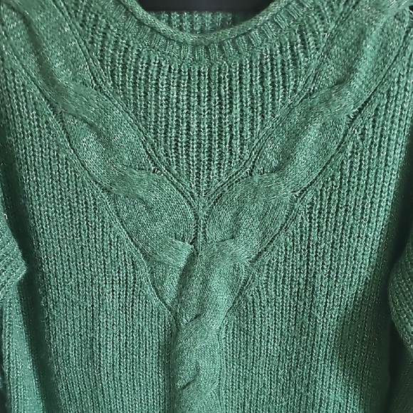 LC Lauren Conrad Forest Green Cable Knit Crew Sweater - Picture 3 of 9